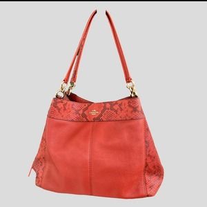 Coach Lexy orange/cognac pebbled leather embossed trim gold tone hardware